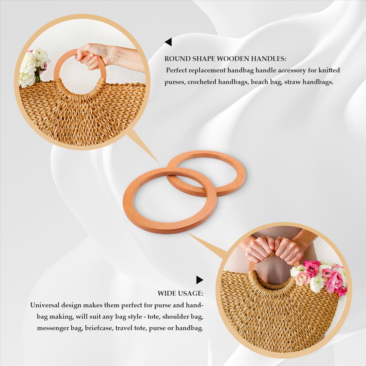 4PCS Wooden Round Shaped Handl - Handbags review and price
